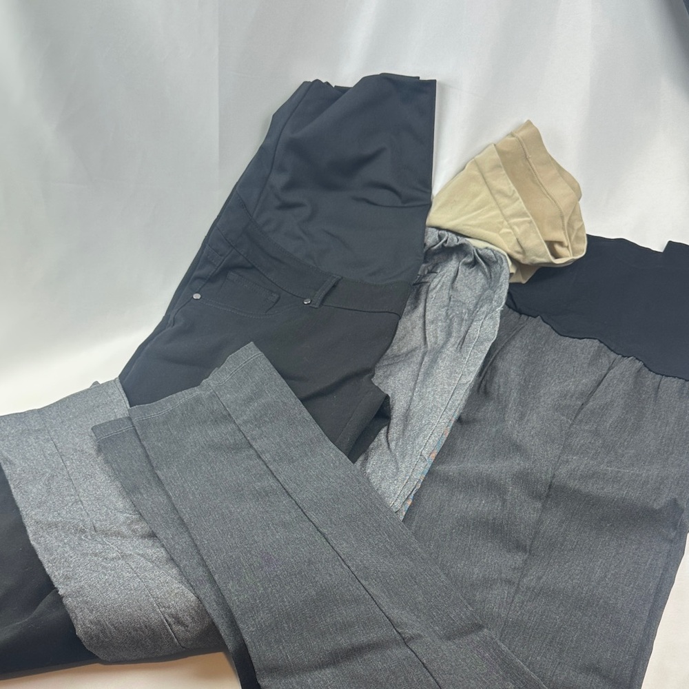 3 Pairs Maternity Black and Shades of Gray Pants Set - Size S